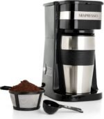 Mixpresso Black Personal Single Serve Coffee Maker with 14oz Travel Mug, Drip Small Coffee Maker with Auto Shut Off, Reusable Filter, Works with Ground Coffee Only – Not for K-Cup Pods - Image 2
