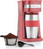Mixpresso Red Personal Single Serve Coffee Maker with 14oz Travel Mug, Drip Small Coffee Maker with Auto Shut Off, Reusable Filter, Works with Ground Coffee Only – Not for K-Cup Pods - Image 2