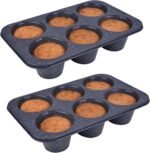 Monfish 2pcs Jumbo Deep Muffin Pan - 6-Cavity Baking Tray, 3.5x3 Inch Cups - Carbon Steel - Black Granite Stone Finish - Extra Large Cupcake Tins for Baking (2 deep muffin) - Image 2