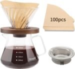 Mongdio Pour Over Coffee Maker, 20 oz High-Heat Borosilicate Glass Coffee Maker with 100pcs Paper Filters, 5 in 1 Drip Coffee Maker Set for Home Café Restaurant and Camping - 600ml, Clear - Image 2