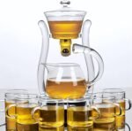 Mozeo Lazy Kungfu Semi-automatic Tea Maker - Glass Teapot with Suction Automatic Water Brewing - Office Flower Tea Set (Clear Teapot + 6pcs Cups) - Image 2
