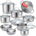 Mueller Pots and Pans Set 17-Piece, Ultra-Clad Pro Stainless Steel Cookware Set, Ergonomic EverCool Handle, Induction Cookware, Includes Saucepans, Skillets, Dutch Oven, Stockpot, Steamer For Cooking - Image 2