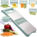 Multi-Purpose Mandoline Slicer for Kitchen with Slide-On Hand Guard - Vegetable Chopper, Potato/Onion/Garlic Slicer, Kitchen Grater(Multi-Color) (Seafoam green, 5-in-1) - Image 2