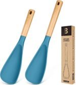 Multifunction Spoon for Nonstick Cookwares, Great for Cooking and Serving, Sturdy BPA-Free Matte Silicone, Wood Handle spoonula for Mixing, Scoop, and Scrape, Turquoise(2 pack,11.4" & 13.4") - Image 2
