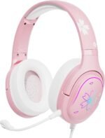 Mytrix Cherry Blossoms Wired Gaming Headset, 360° Rotation Mic, Soft Earmuff Gaming Headphones for PS4, PS5, PC & MAC, Switch, RGB Gradient Light Effect - Image 2