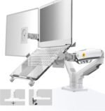 NB North Bayou Laptop Mount with Adjustable Tray for 10-17”Notebook, Full Motion Arm with VESA Plate for 17-30”Monitor,Clamp-on Grommet Mounting F160-FP (White) - Image 2