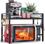 NETEL Expandable Microwave Stand,2 Tier Metal Kitchen Countertop Organizer Shelves with 8 Hooks,Bakers Rack,Microwave Shelf,Microwave Oven Rack,55lbs Weight Capacity - Image 2