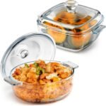 NUTRIUPS Mini Glass Casserole Dish Set with Lid Oven Safe Casserole Dish Set 2 Pack (5.9in Square+6in Round), 25oz Glass Microwave Bowl With Lid Microwavable Cookware - Image 2