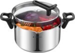 Navaris Stainless Steel Stock Pot 5.6qt(5.3L) - Built-in Strainer, Free Standing Glass Lid, Lid & Utensil Holders, Easy Draining Handles, Polished Soup Pot, Ceramic Induction Ready - Image 2