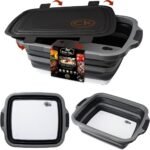 New XL Collapsible BBQ Prep Tub with LOCKING Lid, Cutting Board & Drain Hole | BPA-Free, Food-Grade, Recyclable, Space-Saving Caddy for Grilling, Camping, Kitchen & Outdoor Cooking (Black, 16 Liters) - Image 2