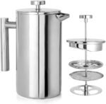 New York's Favorite Coffee French Press – 1L (34oz) Stainless Steel Brewer with Double Mesh Filter – Durable Rust-Resistant Ideal for Home Office Camping and Outdoor Use - Image 2