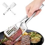 Nezylaf Kitchen Tongs 11.8 Inch 304 Stainless Steel, 2-in-1 Detachable Design | Tongs for Cooking Grilling Frying | Multi-Function Spatula Tongs with Oil Drain Holes - Image 2