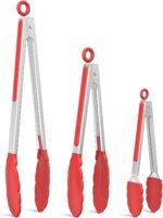 NileHome Tongs for Cooking, Professional Stainless Steel Cooking Tongs – Heat-Resistant for Grilling, BBQ, Serving Salad, Pasta, and Kitchen Use, Dishwasher Safe, Set of 7" 9" 12", Red - Image 2