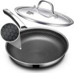 Non Stick Frying Pans 12 inch, Hybrid Improved Version Frying Pans Nonstick with Lid,non stick Stainless Steel Skillets, Dishwasher and Oven-Safe Chef Pan, PFOA Free Cookware - Image 2