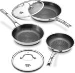 Non Stick Frying Pans with 2 Lids, 8+10+12 inch, Hybrid Frying Pans Set Nonstick,Skillets Stainless Steel Upgrade, Dishwasher & Oven-Safe, Induction Compatible Cooking Pan, PFOA Free Cookware - Image 2