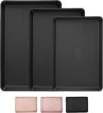 Nonstick Baking Sheet Pan Set of 3, Heavy Duty Cookie Sheets for Oven with Stripe Texture Pattern, 0.6mm Thick Quarter/Half/Jelly Roll Pans, Rust-Resistant & Easy Clean (Black) - Image 2