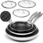 Nonstick Frying Pans with Lid,8/10/12 inch Stainless Steel Skillet Set with Honeycomb Surface, Induction Compatible, Oven & Dishwasher Safe, PFAS-Free Cookware Sets (Frying Pan 6PCS) - Image 2