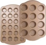 Nonstick Muffin & Cupcake Pan Set (2 Pack) - 12 Cup Regular + 24 Cup Mini Muffin Tins | Heavy Duty Gold Carbon Steel, Rust-Resistant, Easy Release - Image 2