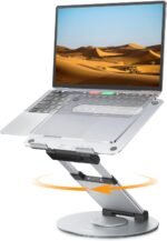Nulaxy Telescopic 360 Rotating Laptop Stand for Desk Adjustable Height Swivel Pull Out Design Ergonomic Laptop Riser Fits All 10-17" Laptops Computer MacBook, Silver - Image 2