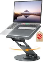 Nulaxy Telescopic 360 Rotating Laptop Stand for Desk Adjustable Height Swivel Pull Out Design Ergonomic Laptop Riser Standing Desk Converter Fits All 10-17" Laptops Computer MacBook, Gray - Image 2