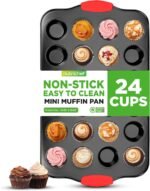 NutriChef 24-Cup Nonstick Mini Muffin Pan with Red Silicone Handles - Carbon Steel Bakeware Tray for Savory & Sweet Treats - Dishwasher Safe, Black - Image 2