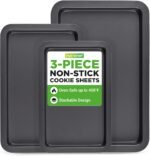 NutriChef 3-Piece Non-Stick Cookie Sheets for Baking - Heavy Duty Steel Baking Sheet Pans for Toasters & Oven - Small, Medium, & Large Size Baking Trays - PFOS, PFOA, PTFE-Free Nonstick Coating - Image 2