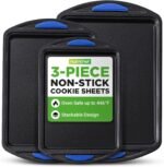 NutriChef 3-Piece Nonstick Cookie Sheets for Baking – Carbon Steel Stackable Bakeware Set w/ Silicone Handles - Non Toxic Baking Pan - Durable & Wrap Resistance, Oven Safe - Easy cleanup - Image 2