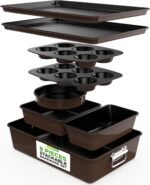NutriChef 8-Piece Nonstick Stackable Bakeware Set – Non Toxic Carbon Steel Baking Trays W/Cookies Sheet Muffin, Loaf, Cake, Round & Square Pan – Easy To clean & Easy to Release, Oven Safe – Brown - Image 2