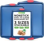 NutriChef Nonstick 3-Piece Baking Pans Set – Carbon Steel Bakeware with Blue Coating Inside & Outside and Red Silicone Handles, Durable and Reliable, Effortless Baking and Easy Cleanup (Blue) - Image 2