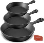 NutriChef Pre-Seasoned Cast Iron Skillets - 3 Pieces Cast Iron Cookware Set w/Drip Spout and Scraper - Compatible with Induction, Electric Stovetop, Gas, & Ceramic - NCCI76 - Image 2