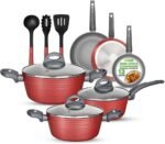 NutriChef Professional 12-Piece Red Nonstick Cookware Set - PFOA/PFOS-Free, Heat Resistant Lacquer, Elegant Design, Multi-Sized Pots and Pans - Image 2