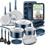 NutriChef Professional 20 Pc Kitchen Set in Navy Blue - Durable Non-Stick Pots and Pans with Bakeware, Compatible with Any Cooktop, Easy Clean - Image 2