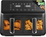 Nutrichef Double Basket Air Fryer 8.8 QT | Family Size Oil Free Airfryer with Transparent Window | 9-1 Preset Cooking Options | 360° Hot Air Circulation Technology | 4.4 QTs per Basket | Black - Image 2