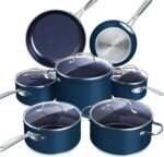 Nuwave Healthy Duralon Blue Ceramic Nonstick 12pc Cookware Set,Diamond Infused Scratch-Resistant,PFAS Free,Dishwasher & Oven Safe,Induction Ready & Evenly Heats, Tempered Glass Lids, Stay-Cool Handles - Image 2