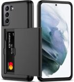 Nvollnoe for Samsung S21 Case with Card Holder 5G 6.2 inch Dual Layer Heavy Duty Protective for Galaxy S21 Case Hidden Card Slot Slim Wallet Case for Samsung S21(Black) - Image 2