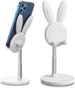 OATSBASF Cute Cell Phone Stand, Adjustable Bunny Phone Stand for Desk, Thick Case Friendly Holder Compatible with iPhone, Kindle, iPad, Switch, All Phones (White) - Image 2
