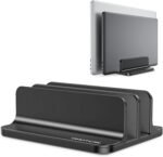 OMOTON Vertical Laptop Stand [Updated Double Version], Desktop Aluminum Mac Book Stand with Adjustable Dock Size, Fits All Mac Book, Surface, Chrome Book and Gaming Laptops (Up to 17.3 inch) (Black) - Image 2