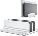 OMOTON Vertical Laptop Stand [Updated Double Version], Desktop Aluminum Mac Book Stand with Adjustable Dock Size, Fits All Mac Book, Surface, Chrome Book and Gaming Laptops (Up to 17.3 inch) (Silver) - Image 2