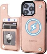 ONETOP Compatible with Magsafe for iPhone 15 Pro Max Wallet Case with Card Holder, PU Leather Kickstand RFID Blocking Case, Double Magnetic Clasp and Durable Shockproof Cover 6.7 Inch (Rose Gold) - Image 2