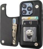 ONETOP Compatible with iPhone 15 Pro Wallet Case with Card Holder, PU Leather Kickstand Card Slots Case, Double Magnetic Clasp and Durable Shockproof Cover 6.1 Inch (Black) - Image 2