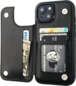 ONETOP Compatible with iPhone 15 Wallet Case with Card Holder, PU Leather Kickstand Card Slots Case, Double Magnetic Clasp and Durable Shockproof Cover 6.1 Inch (Black) - Image 2