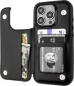 ONETOP Compatible with iPhone 16 Pro Wallet Case with Card Holder, PU Leather Kickstand Card Slots Case, Double Magnetic Clasp and Durable Shockproof Cover 6.3 Inch (Black) - Image 2