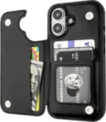 ONETOP Compatible with iPhone 16 Wallet Case with Card Holder, PU Leather Kickstand Card Slots Case, Double Magnetic Clasp and Durable Shockproof Cover 6.1 Inch (Black) - Image 2