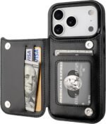 ONETOP Compatible with iPhone 17 Pro Wallet Case with Card Holder, PU Leather Kickstand Card Slots Case, Double Magnetic Clasp and Durable Shockproof Cover 6.3 Inch (Black) - Image 2