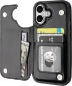 ONETOP Compatible with iPhone 17 Wallet Case with Card Holder, PU Leather Kickstand Card Slots Case, Double Magnetic Clasp and Durable Shockproof Cover 6.3 Inch (Black) - Image 2