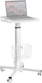 ONKRON Mobile Laptop Cart on Wheels, Load up to 17.6 lbs, Standing Rolling Desk Adjustable Height, Portable Workstation for Laptop/Small Computer Cart for Couch, Home, Office White - Image 2