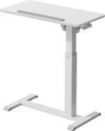 ONKRON Rolling Laptop Desk, max Load 17.6 lbs, Mobile Standing Desk with Wheels, Small Rolling Table Adjustable Height, 90° Tilting Portable Workstation, Overbed Bedside Couch Laptop Cart White - Image 2
