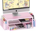OPNICE Desk Organizers and Accessories, 2-Tier Computer Monitor Stand Riser with Drawer and 2 Pen Holders, Laptop Stand, Office Desk Accessories & Office Decor for Women, Pink - Image 2