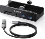ORICO USB Hub 3.0, Clamp USB Hub with Extra Power Port, Aluminum USB C Adapter with 2 USB-A Data Ports,3.5mm AUX, SD/TF Card Reader for Desktop(Black) - Image 2
