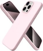 ORNARTO Compatible with iPhone 15 Pro Max Case 6.7", Slim Liquid Silicone 3 Layers Soft Gel Rubber Shockproof Protective Phone Case with Anti-Scratch Microfiber Lining-Chalk Pink - Image 2